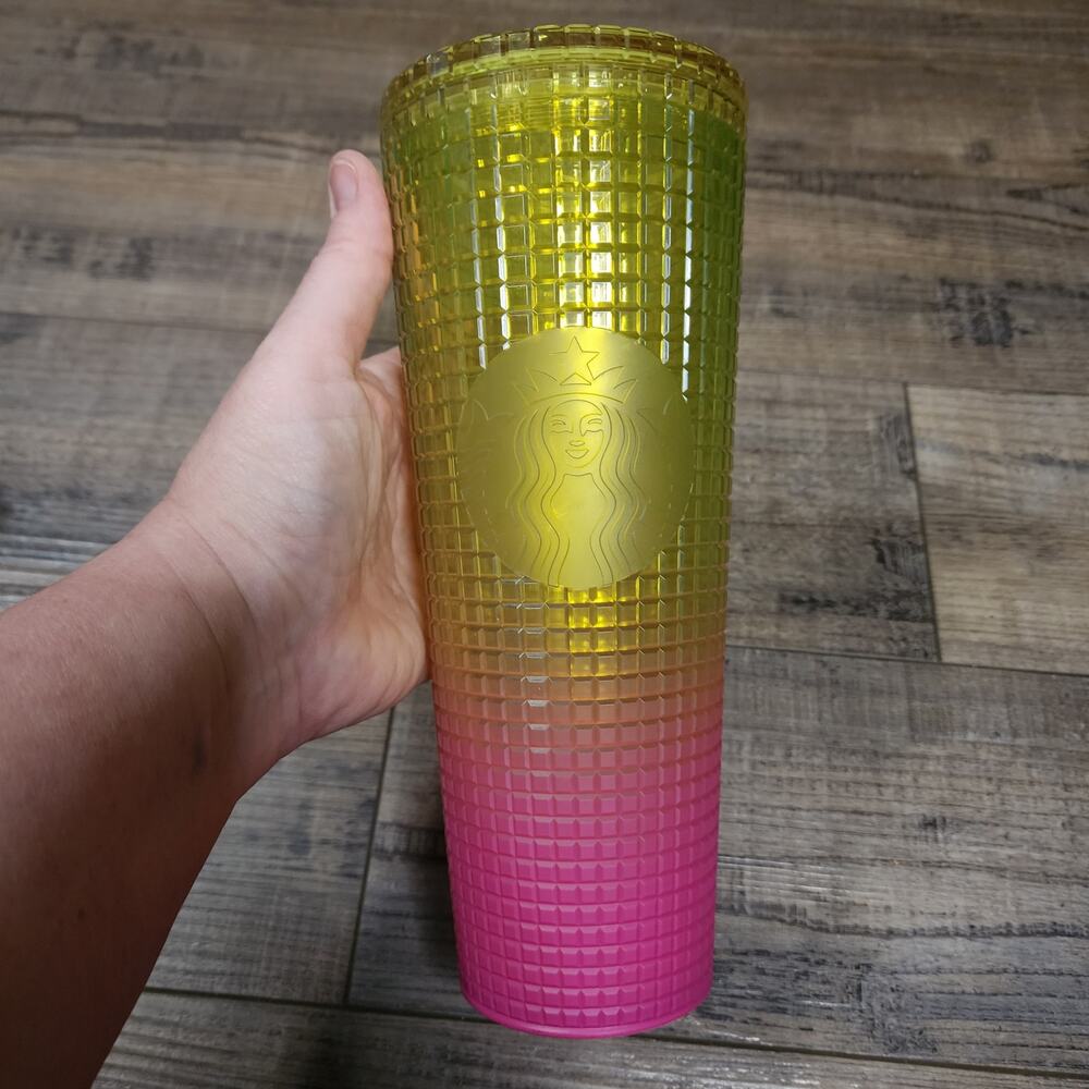 Starbucks 2022 Lemon Yellow Pink Gradient cup textured no straw LL